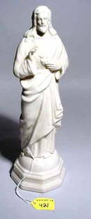 IRISH BELLEEK FIGURE OF CHRIST: IRISH BELLEEK FIGURE OF CHRIST, signed with the 4th green mark; 12 inch height; PROVENANCE; Estate of Chester Weber, Beaumont, TX