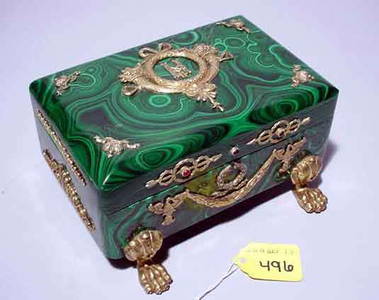 496: FINE RUSSIAN MALACHITE GILT BRONZE MOUNTED AND DIA