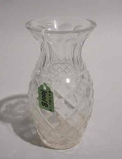 CUT CRYSTAL BALUSTER FORM VASE, having a diamond: CUT CRYSTAL BALUSTER FORM VASE, having a diamond pattern; 7 inch height; 3-1/2 inch diameter (Est. 25-35)