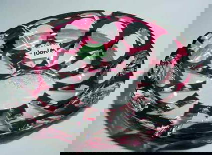 MURANO RUBY CUT-TO-CLEAR GLASS CIRCULAR SHALLOW: MURANO RUBY CUT-TO-CLEAR GLASS CIRCULAR SHALLOW BOWL; 9 inch diameter (Est. 75-125)
