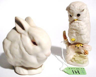 LOT OF TWO CYBIS DECORATED PORCELAIN ANIMALS,: LOT OF TWO CYBIS DECORATED PORCELAIN ANIMALS, depicting a rabbit and an owl, signed; height of rabbit 3-1/2 inches; height of owl 4-1/2 inches (Est. 40-60 the Lot) PROVENANCE: Estate of Chester