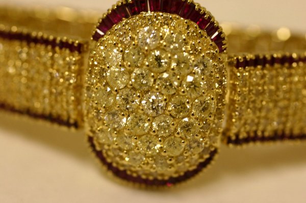 14 KT. YELLOW GOLD, DIAMOND AND RUBY BRACELET, th - 2