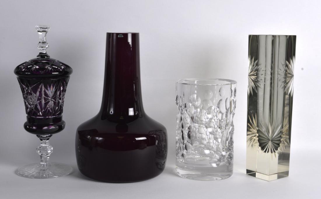 A BOHEMIAN PUCE GLASS VASE AND COVER together with a (1 of 1)