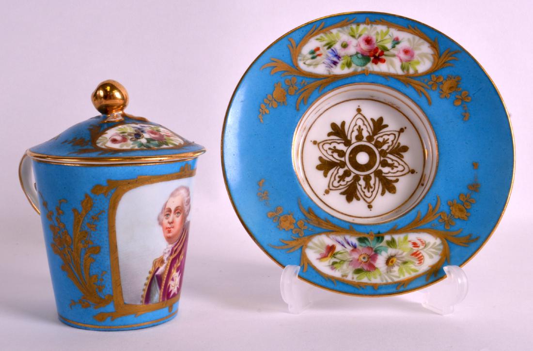 A GOOD SEVRES PORCELAIN CHOCOLATE CUP, COVER AND SAUCER (1 of 1)