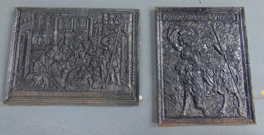 TWO VICTORIAN CAST IRON FIREBACKS: TWO VICTORIAN CAST IRON FIREBACKS