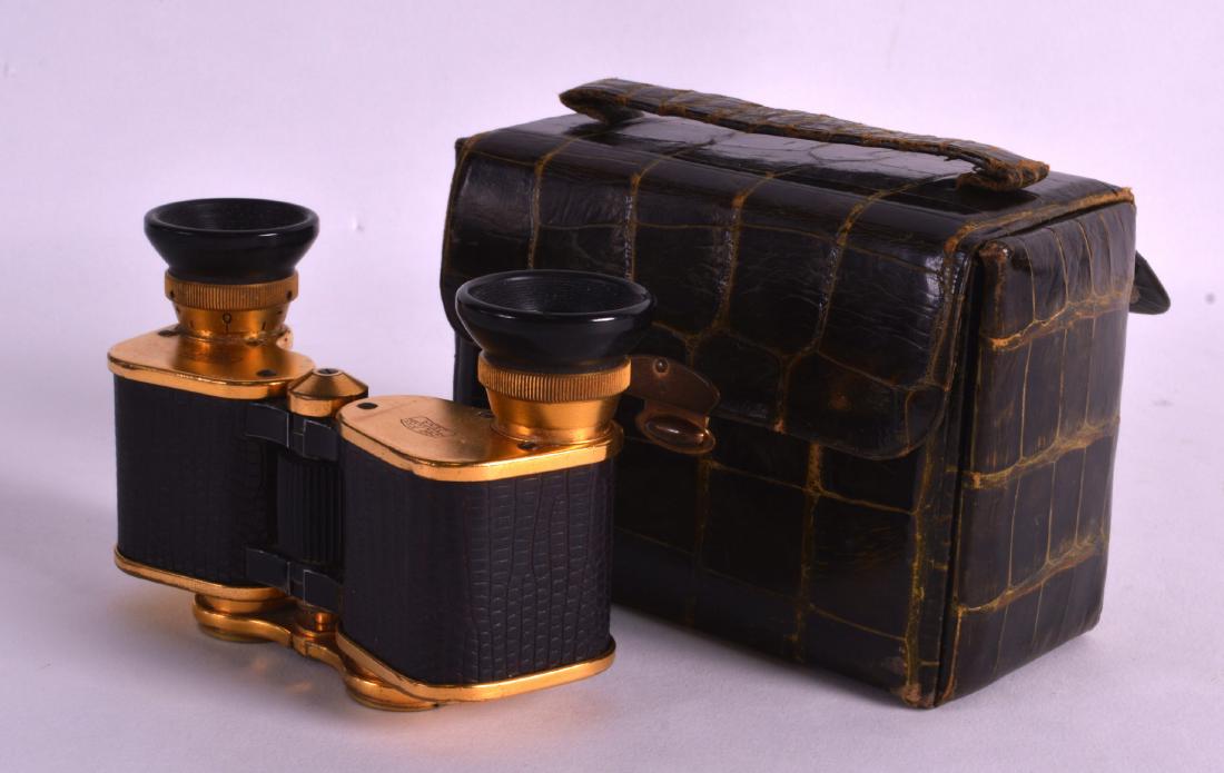 A PAIR OF VINTAGE CARL ZEISS BINOCULARS within a croc (1 of 1)