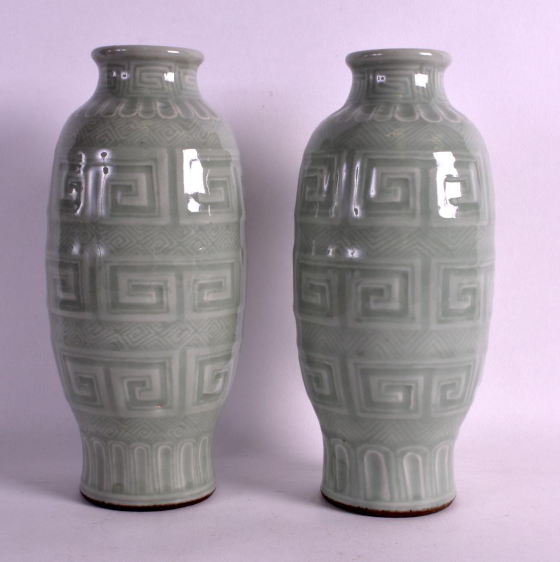 A GOOD PAIR OF 19TH CENTURY CHINESE CELADON VASES (1 of 3)