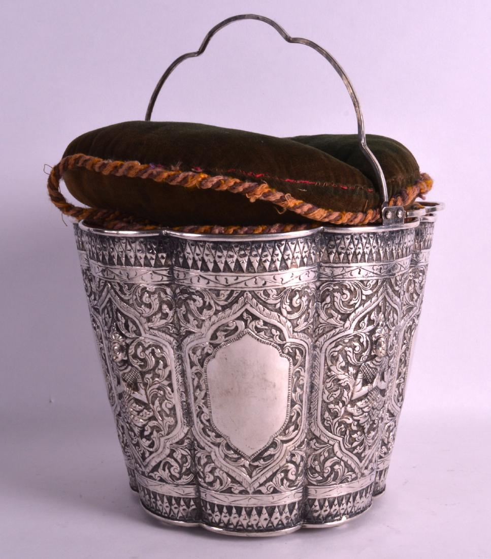 A GOOD 19TH CENTURY SOUTH EAST ASIAN SILVER BUCKET with (1 of 2)