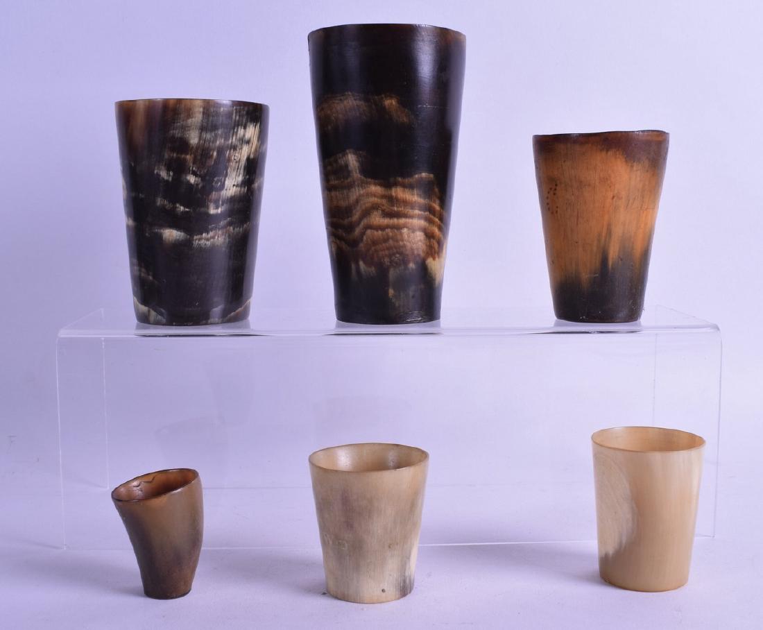 A SET OF SIX ANTIQUE HUNTING BEAKERS of various sizes. (1 of 1)