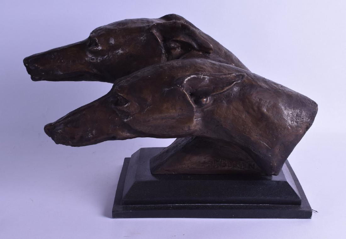 A BRONZE BUST OF TWO GREYHOUNDS. 45 cm wide. (1 of 1)
