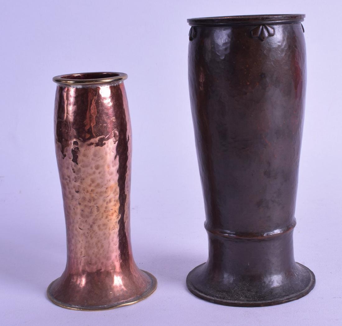TWO ARTS AND CRAFTS BEATEN COPPER VASES one with subtle (1 of 1)