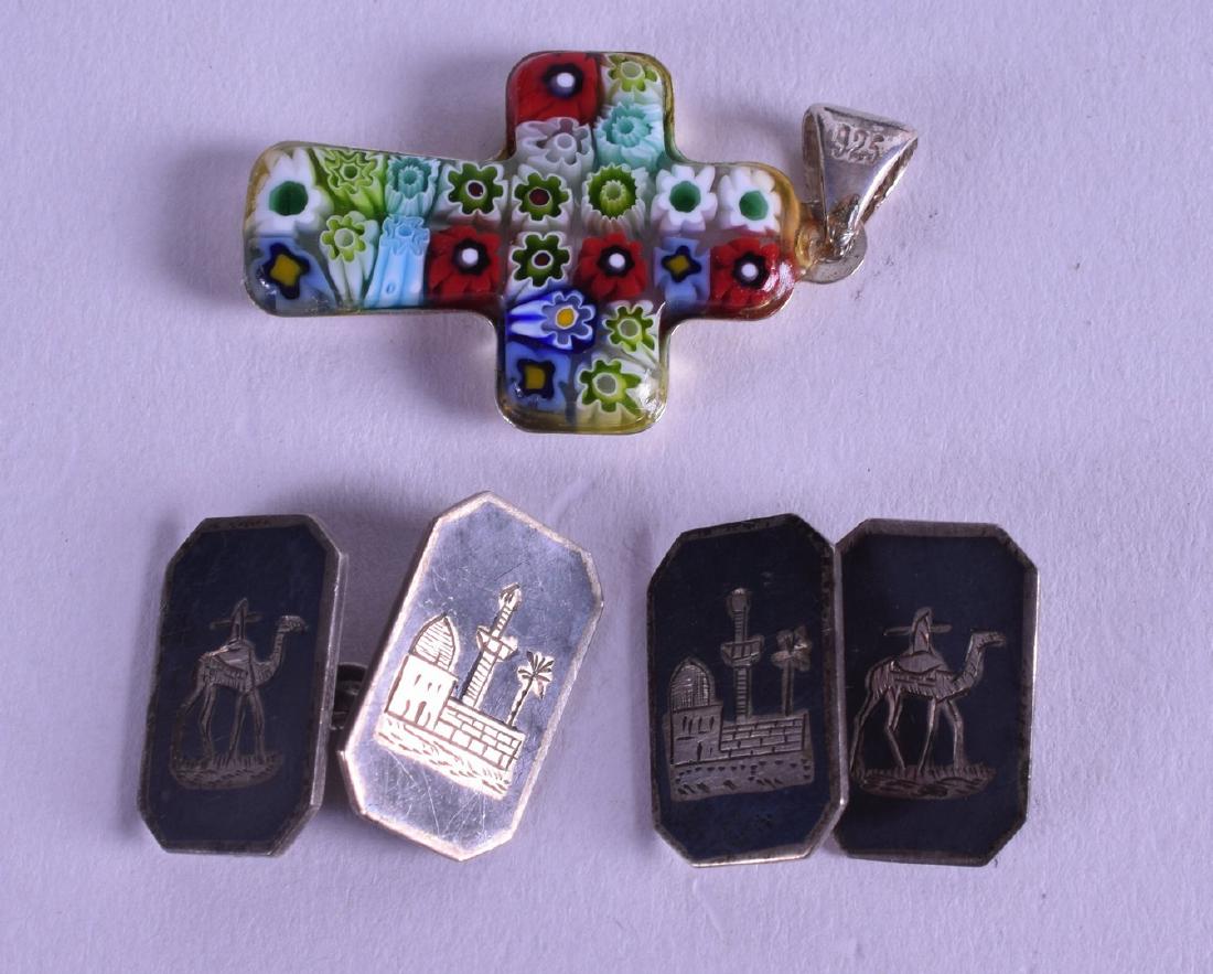 A PAIR OF SILVER NIELLO STYLE CUFFLINKS together with a (1 of 1)