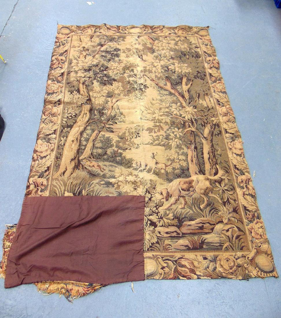 A LARGE AUBUSSON TAPESTRY, depicting hunting dogs (1 of 3)