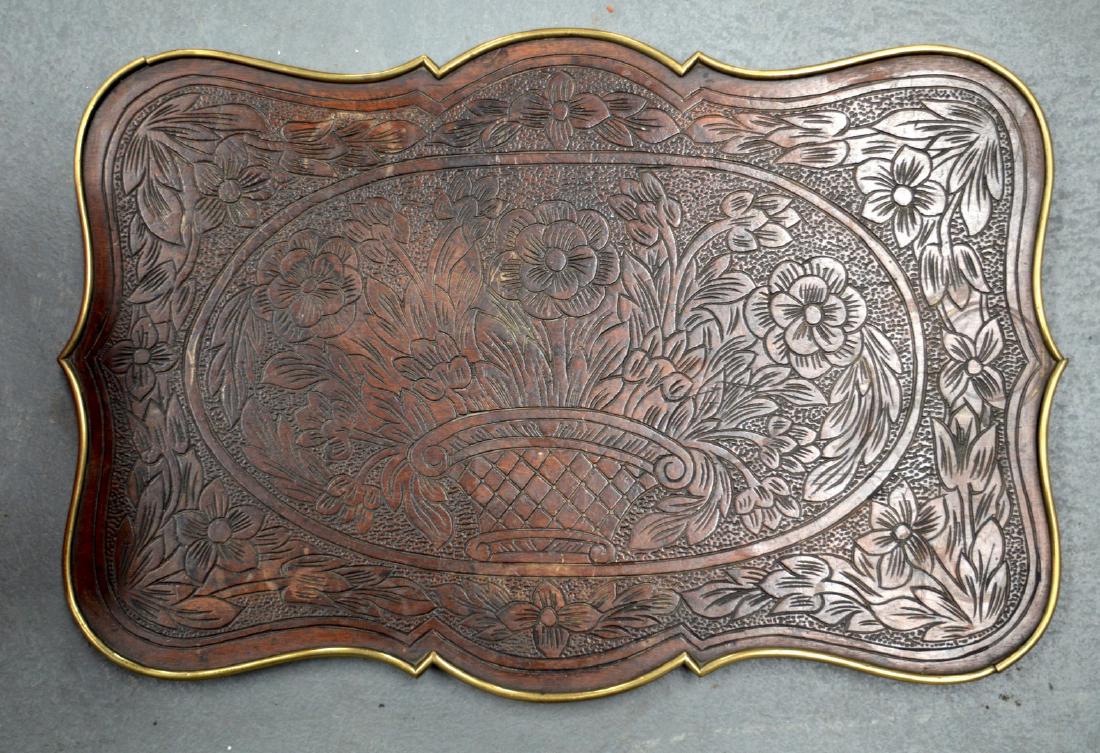 AN ANTIQUE CONTINENTAL BRASS MOUNTED WOODEN TRAY. (1 of 1)