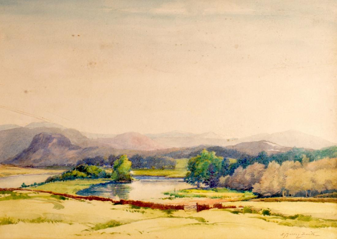 DAVID MURRAY SMITH (1865-1962), Framed Watercolour,: DAVID MURRAY SMITH (1865-1962), Framed Watercolour, signed, mountainous river landscape. 28 cm x 38 cm.