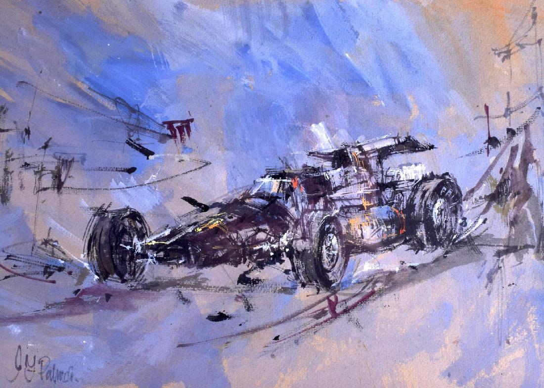 JOHN FREDERICK PALMER (1978), Framed Oil on Card,: JOHN FREDERICK PALMER (1978), Framed Oil on Card, abstract Formula-1 JPS Lotus Racing Car. 36 cm x 26 cm.