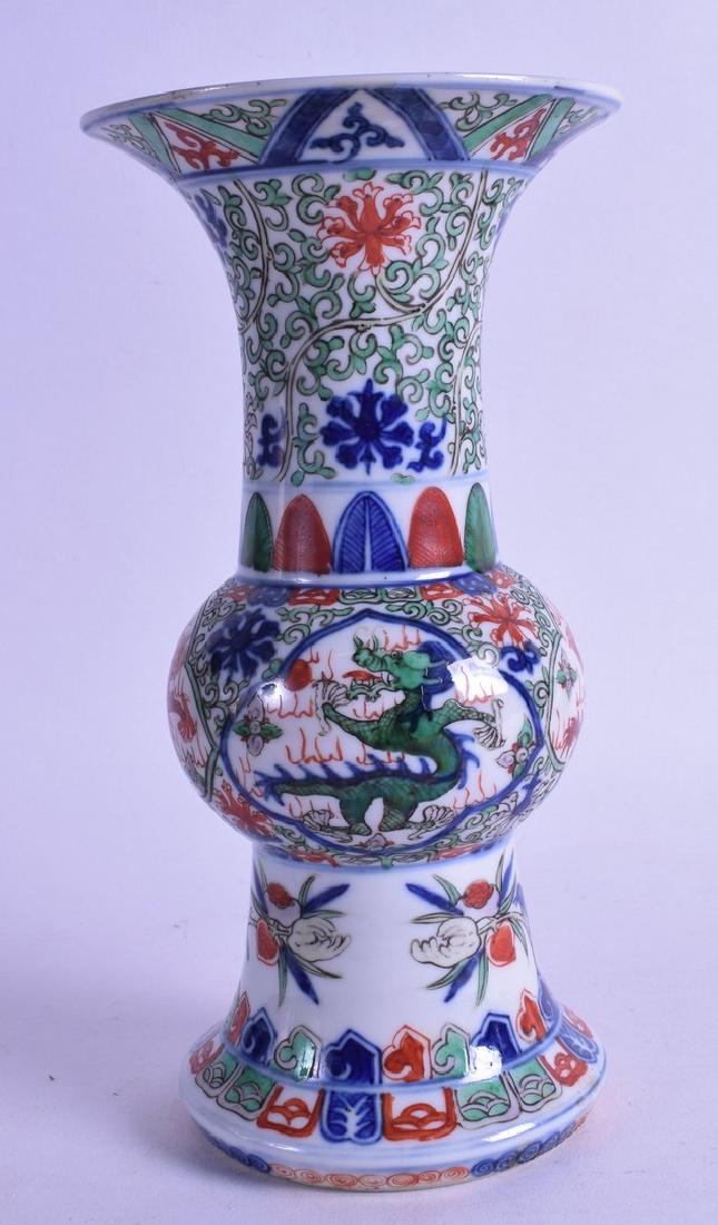 A CHINESE WUCAI PORCELAIN GU SHAPED VASE bearing Wanli (1 of 2)