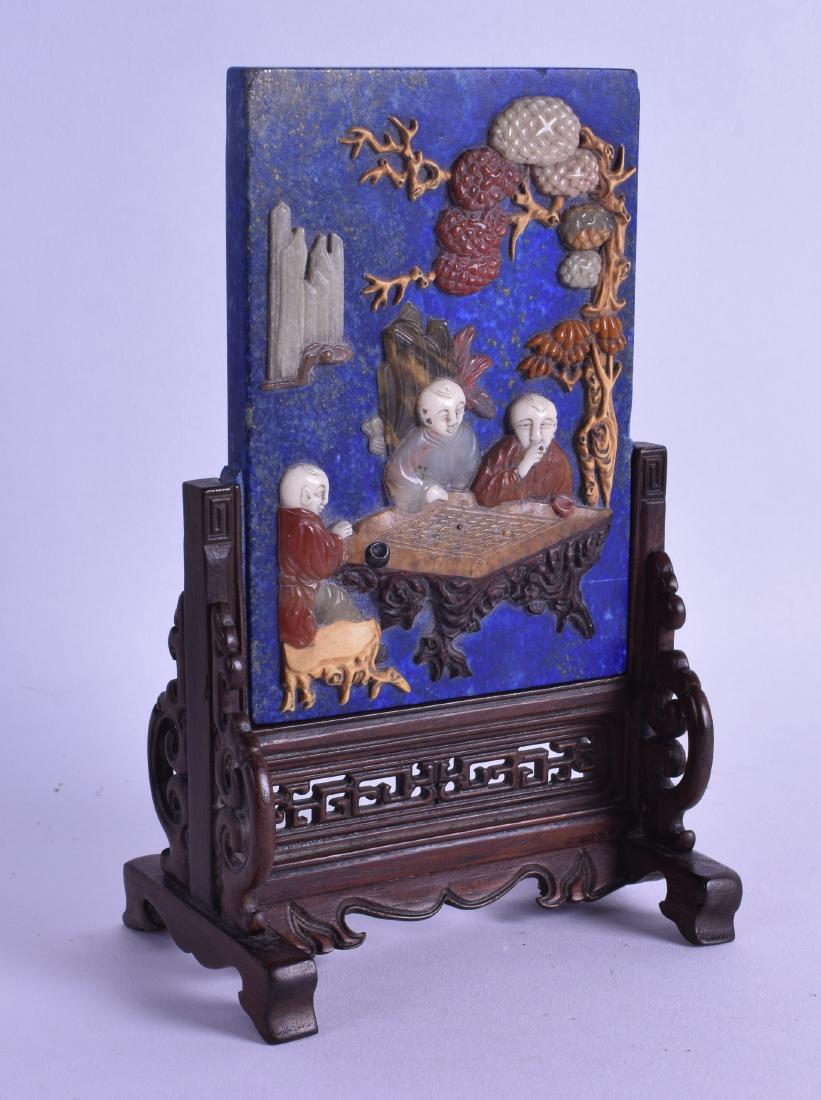 A GOOD 19TH CENTURY CHINESE CARVED LAPIS LAZULI (1 of 2)