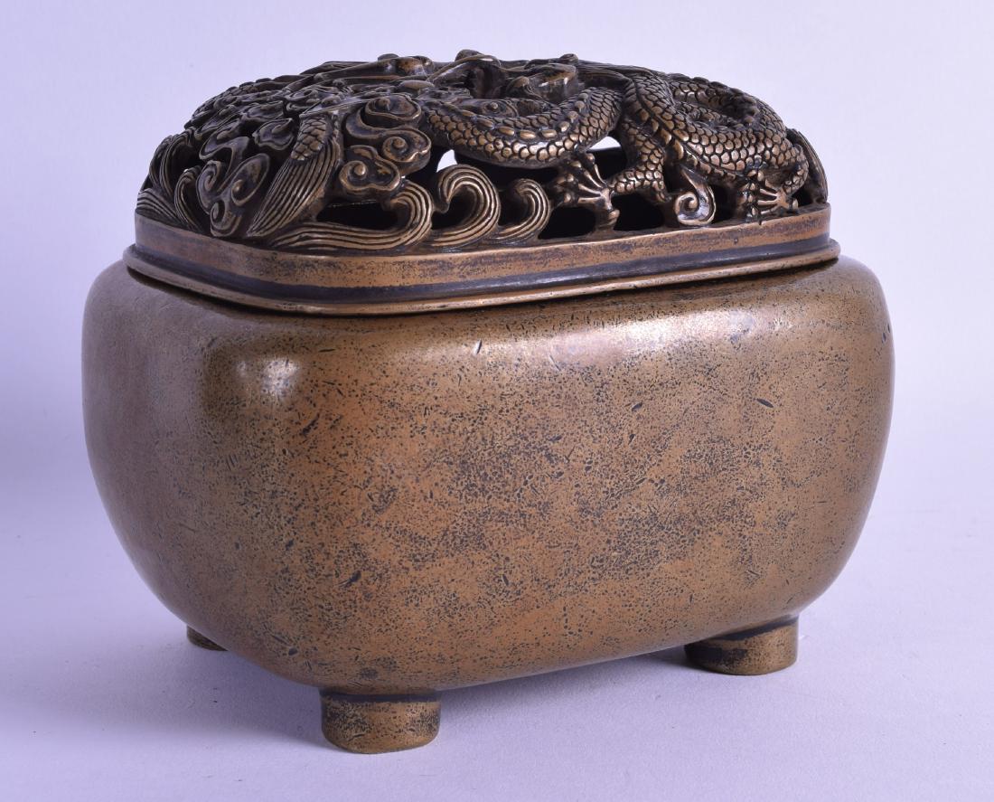 A GOOD CHINESE RECTANGULAR BRONZE CENSER AND COVER (1 of 8)
