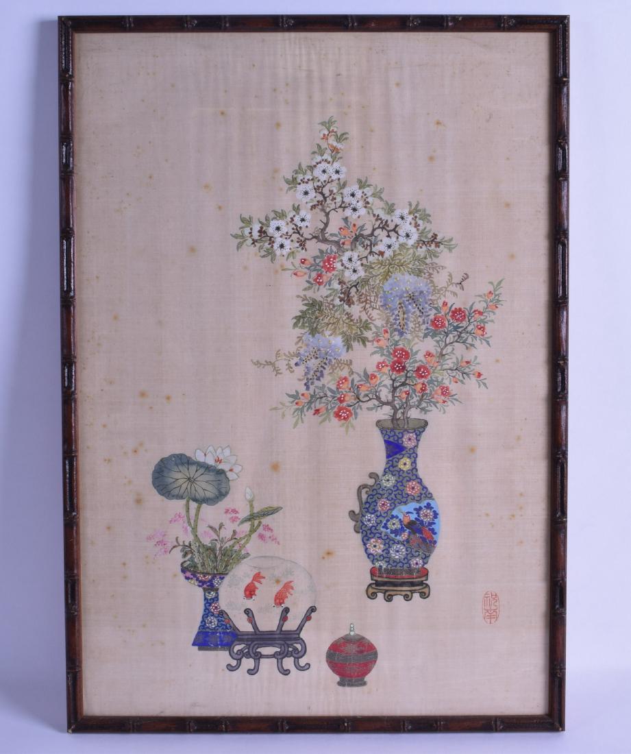 A FRAMED 19TH CENTURY CHINESE FRAMED SILKWORK PANEL (1 of 2)