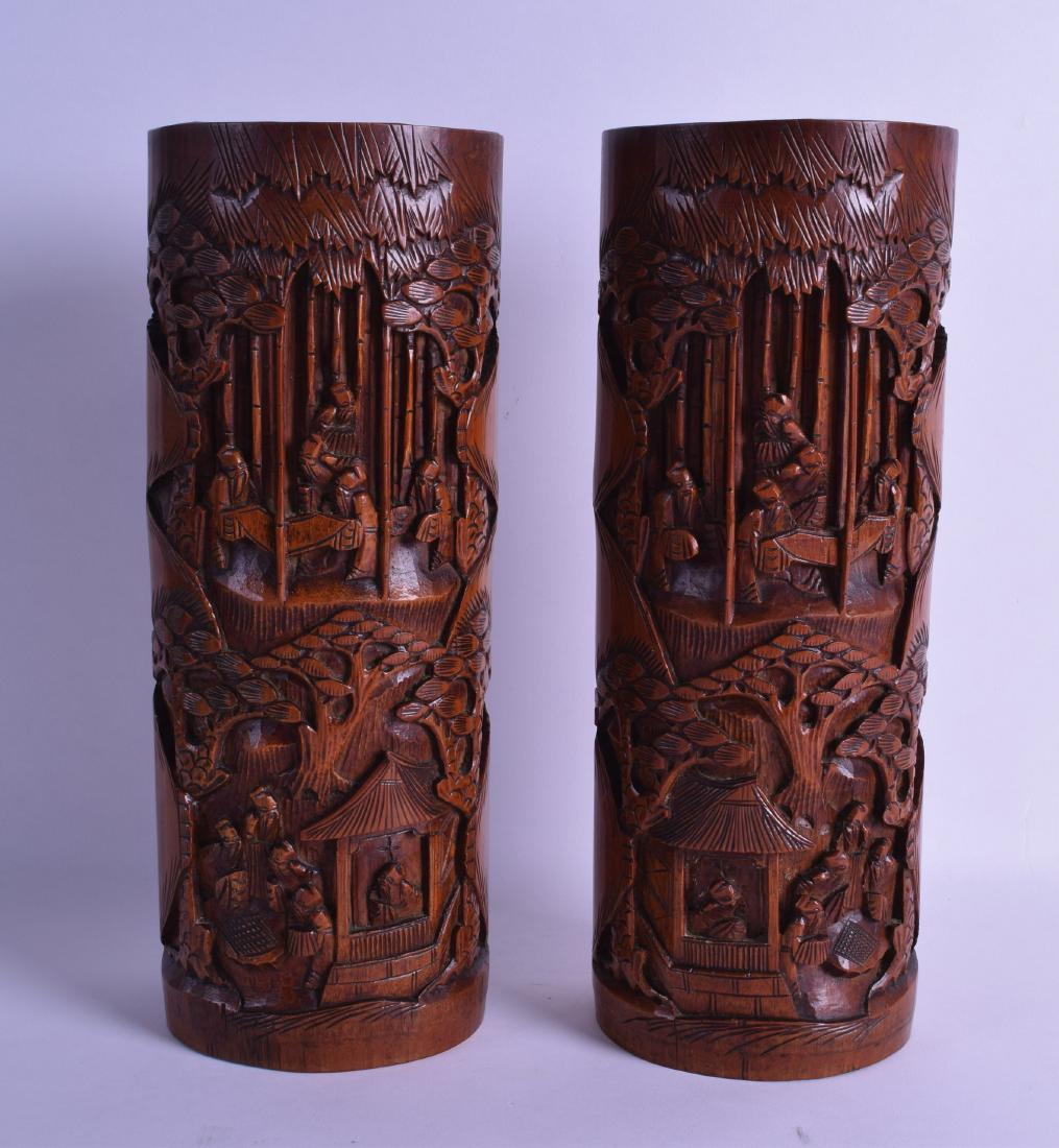 A LARGE PAIR OF 19TH CENTURY CHINESE CARVED BAMBOO (1 of 2)