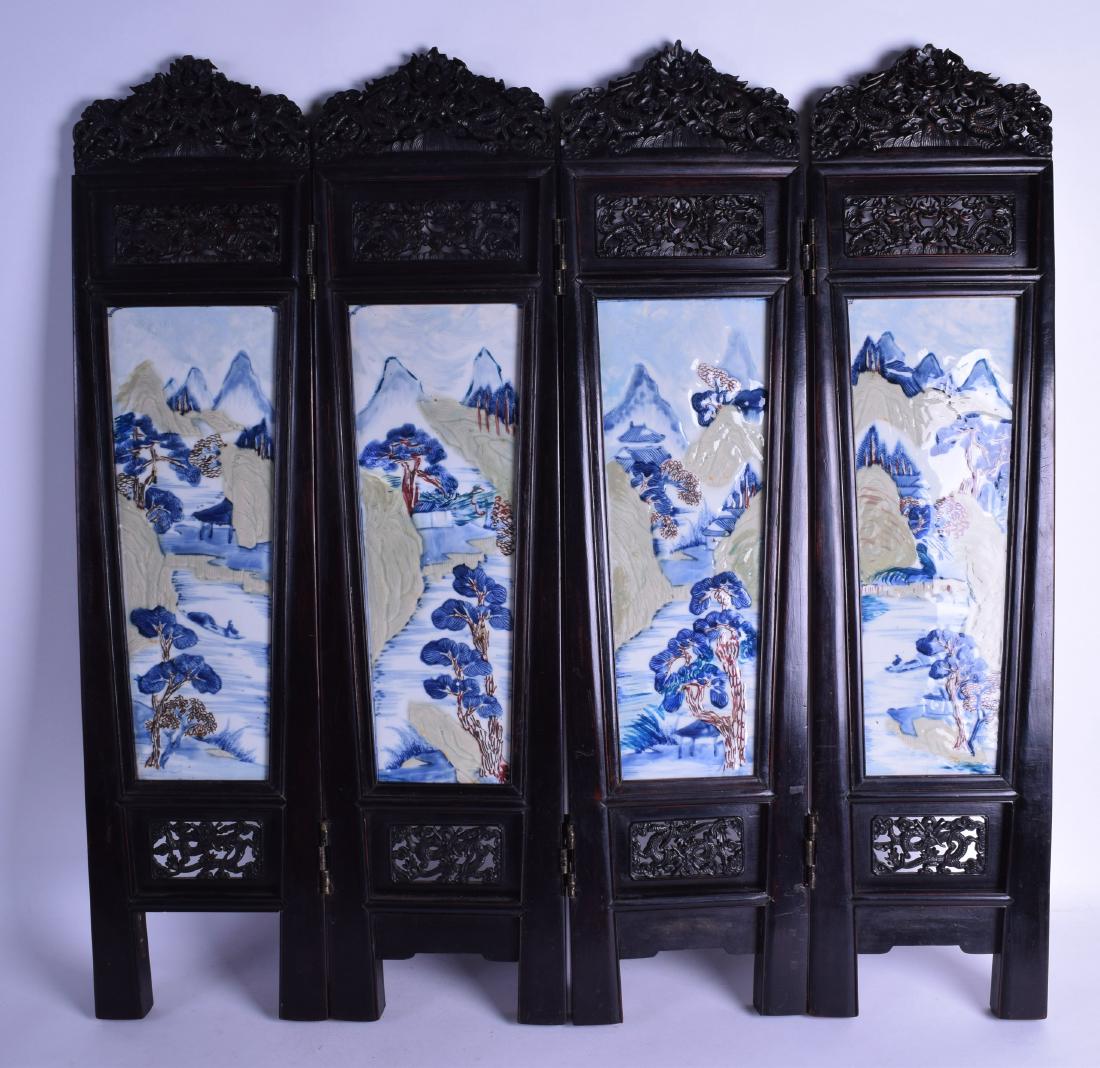 A FINE 19TH CENTURY CHINESE HARDWOOD AND PORCELAIN FOUR (1 of 9)