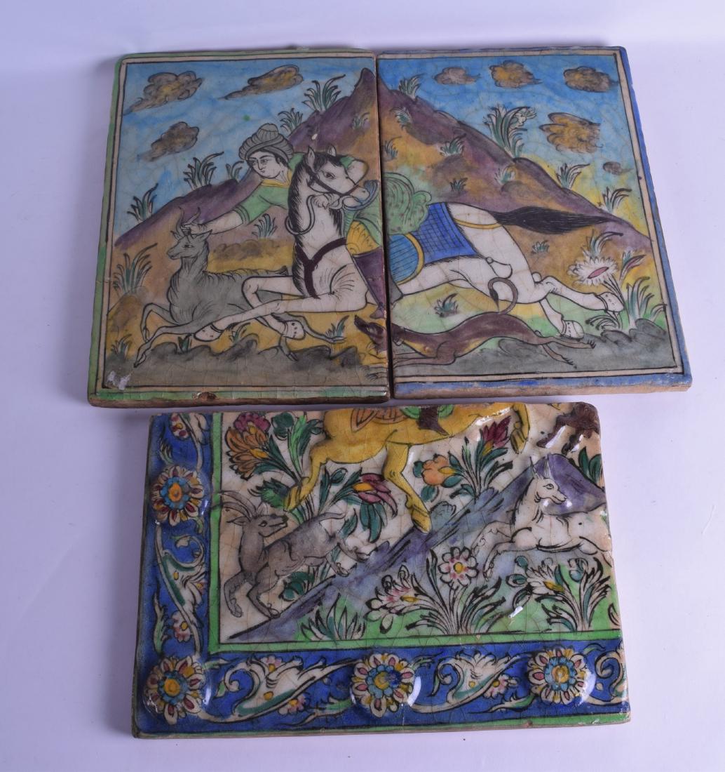 A GROUP OF NINE PERSIAN POTTERY TILES in various forms (1 of 3)