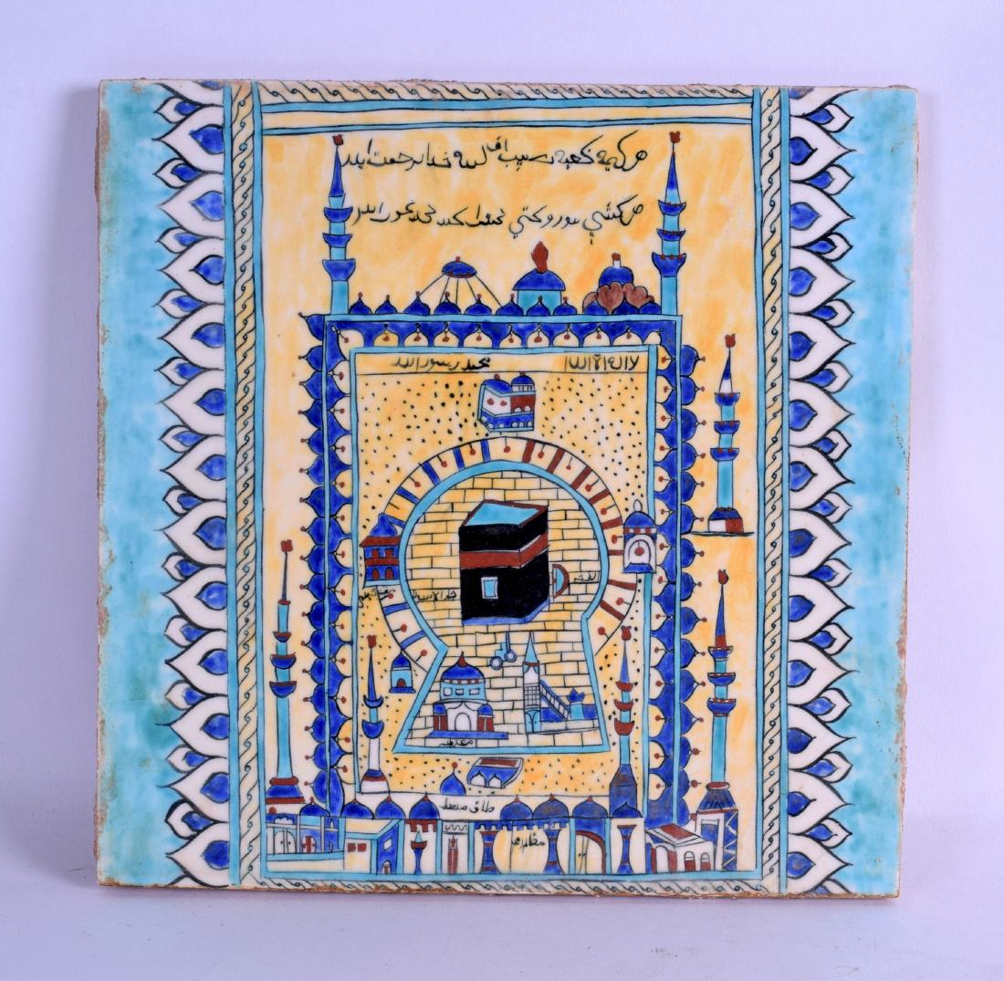AN UNUSUAL TURKISH KUTANYA POTTERY TILE painted with a (1 of 1)