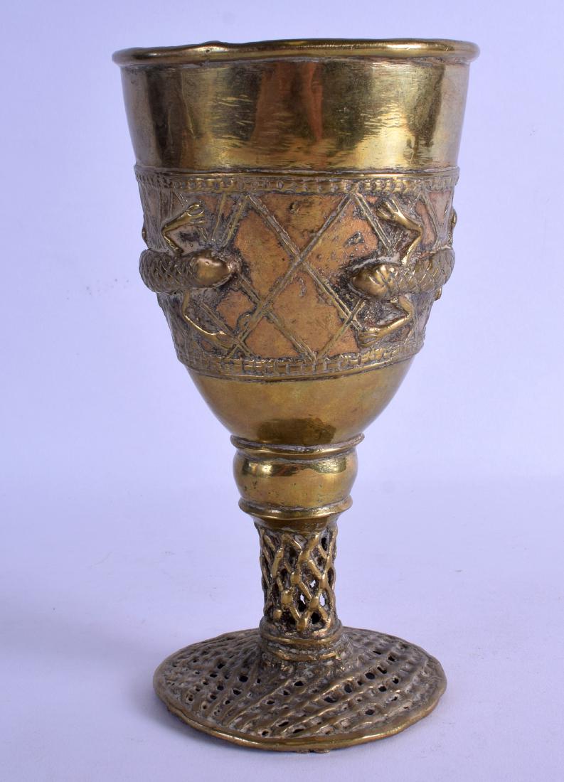 AN ANTIQUE AFRICAN BENIN BRONZE GOBLET overlaid with (1 of 1)