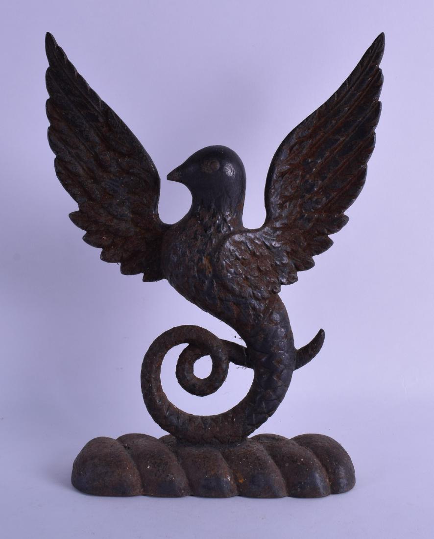 A RARE 19TH CENTURY CAST IRON MYTHICAL BIRD CAST IRON: A RARE 19TH CENTURY CAST IRON MYTHICAL BIRD CAST IRON DOOR STOP. 34 cm x 26 cm.