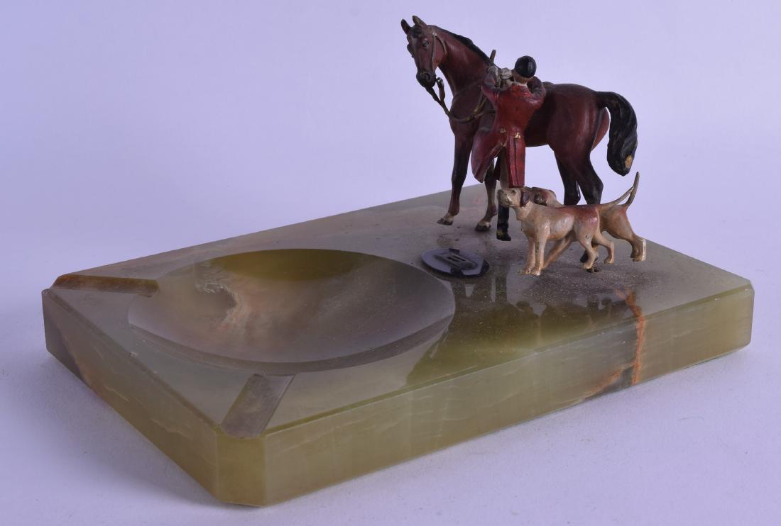AN ART DECO COLD PAINTED FOX HUNTING ASHTRAY surmounted (1 of 1)