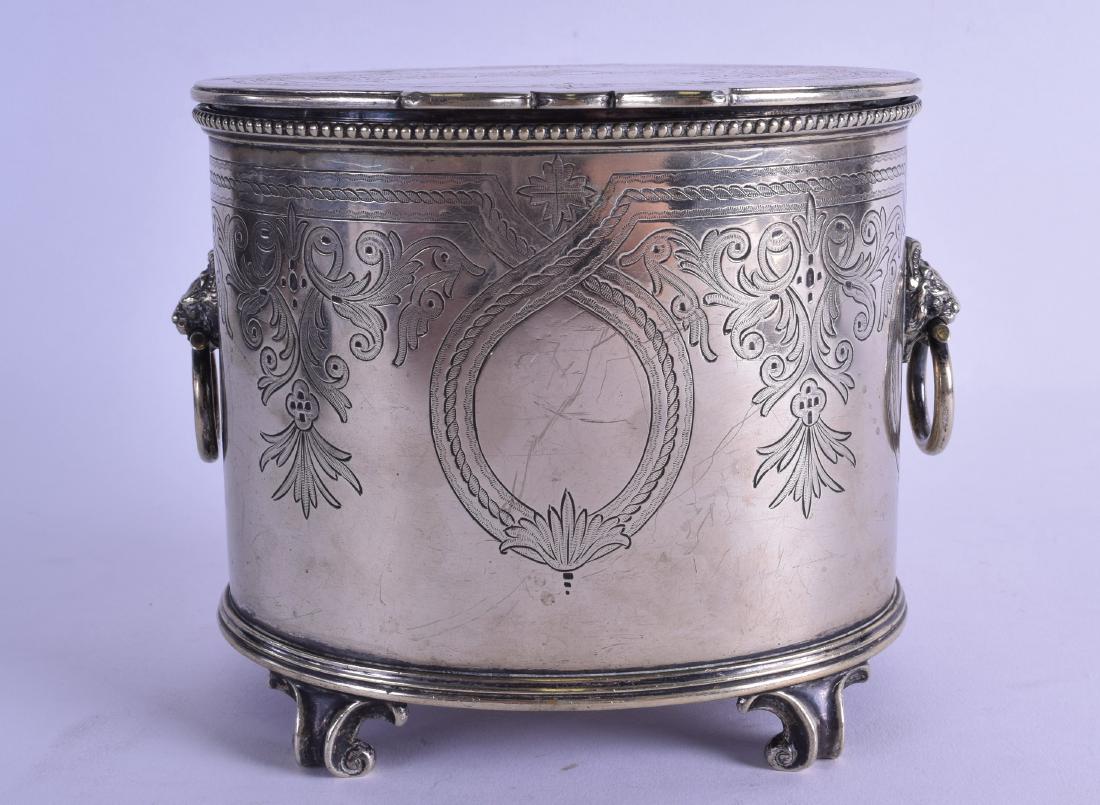 AN ANTIQUE SILVER PLATED OVAL TEA CADDY by Hukin & (1 of 2)