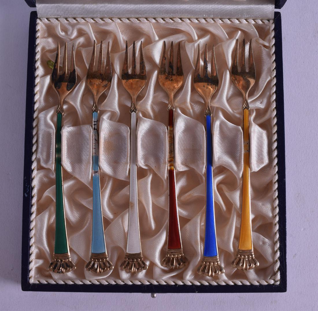 A CASED SET OF DANISH SIX ART DECO SILVER GILT AND (1 of 2)