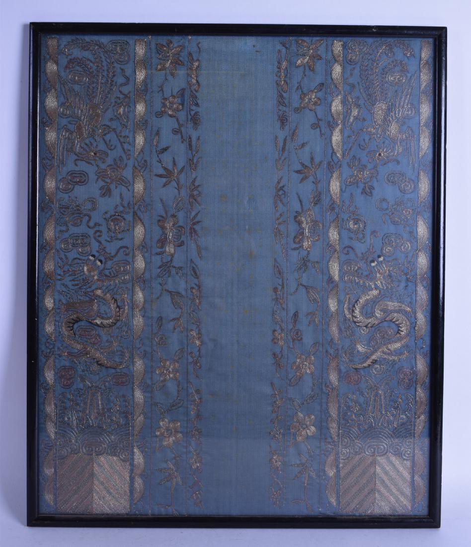 A 19TH CENTURY CHINESE KESI TYPE BLUE SILKWORK PANEL (1 of 2)
