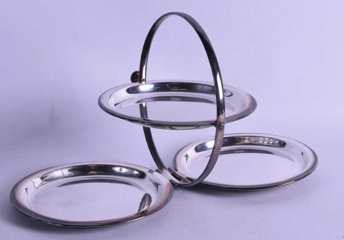 AN UNUSUAL ANTIQUE SILVER PLATED FOLDING THREE TIER (1 of 1)