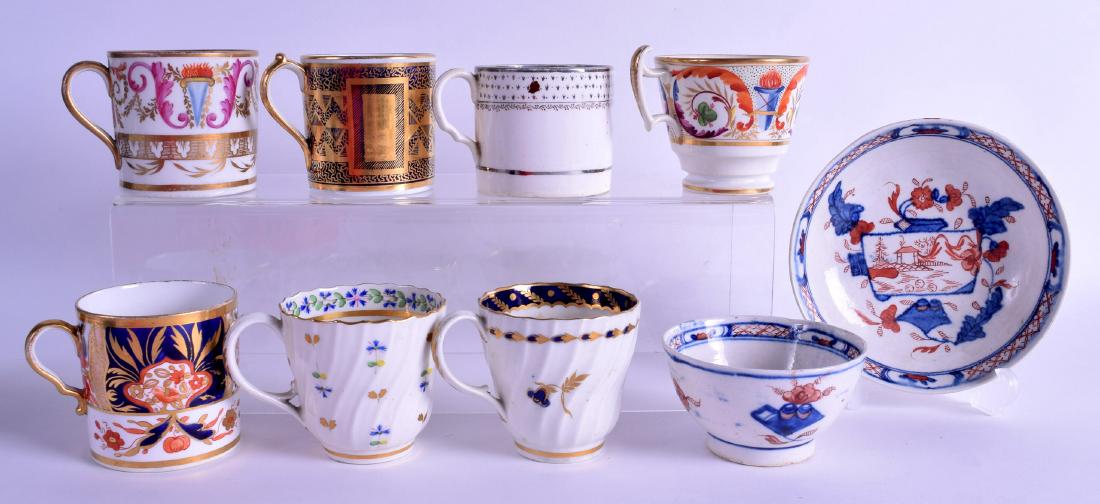 18th/19th c. Keeling teabowl and saucer, a Herculaneum: 18th/19th c. Keeling teabowl and saucer, a Herculaneum coffee can, Spode Coffee can and coffee cup, two flight Worcester coffee cups and two other coffee cans