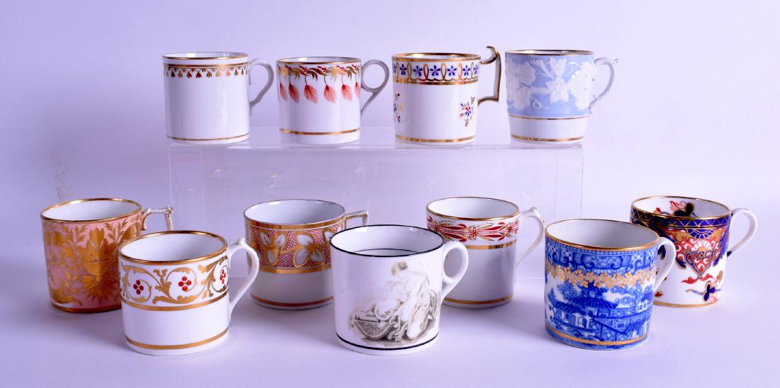 Early 19th c. Eleven coffee cans, three Masons, two New: Early 19th c. Eleven coffee cans, three Masons, two New Hall, two Coalport, two Derby, one Machin, one Spode