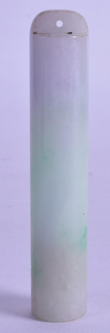 A CHINESE CARVED GREEN JADEITE TOGGLE. 8.5 cm long. (1 of 3)