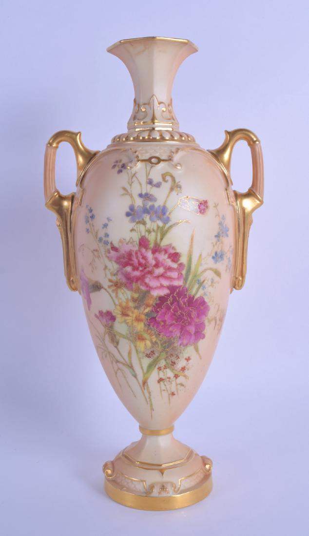 Royal Worcester fine large two handled blush ivory vase: Royal Worcester fine large two handled blush ivory vase painted with gilded flowers dated 1901 shape2256. 31.5cm High