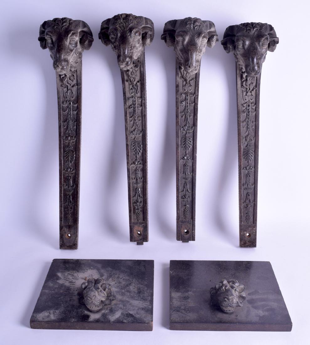 A COLLECTION OF FOUR 19TH CENTURY CONTINENTAL CARVED: A COLLECTION OF FOUR 19TH CENTURY CONTINENTAL CARVED WOOD BRACKETS in the form of stylised rams heads. Each 48 cm long. (6)