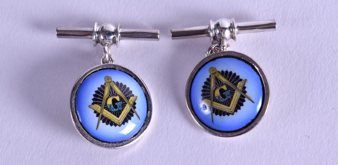 A PAIR OF SILVER MASONIC CUFFLINKS.: A PAIR OF SILVER MASONIC CUFFLINKS.
