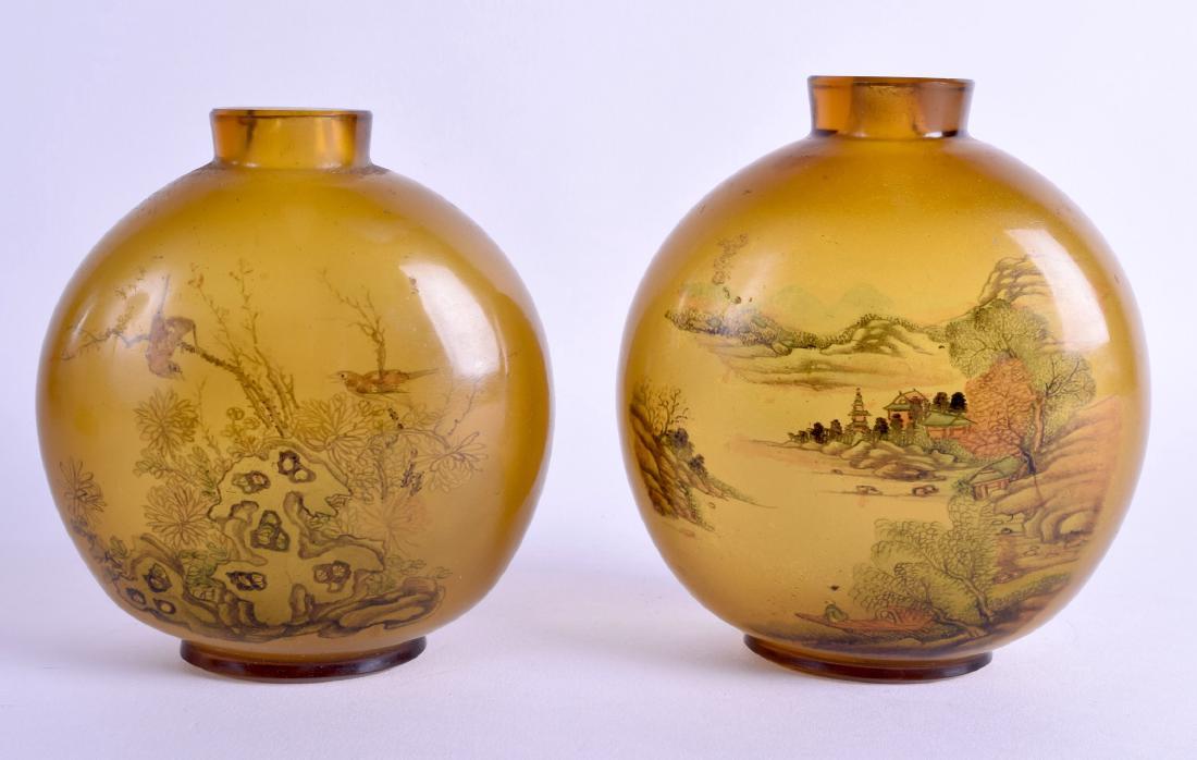 A LARGE PAIR OF CHINESE QING DYNASTY REVERSE PAINTED (1 of 3)