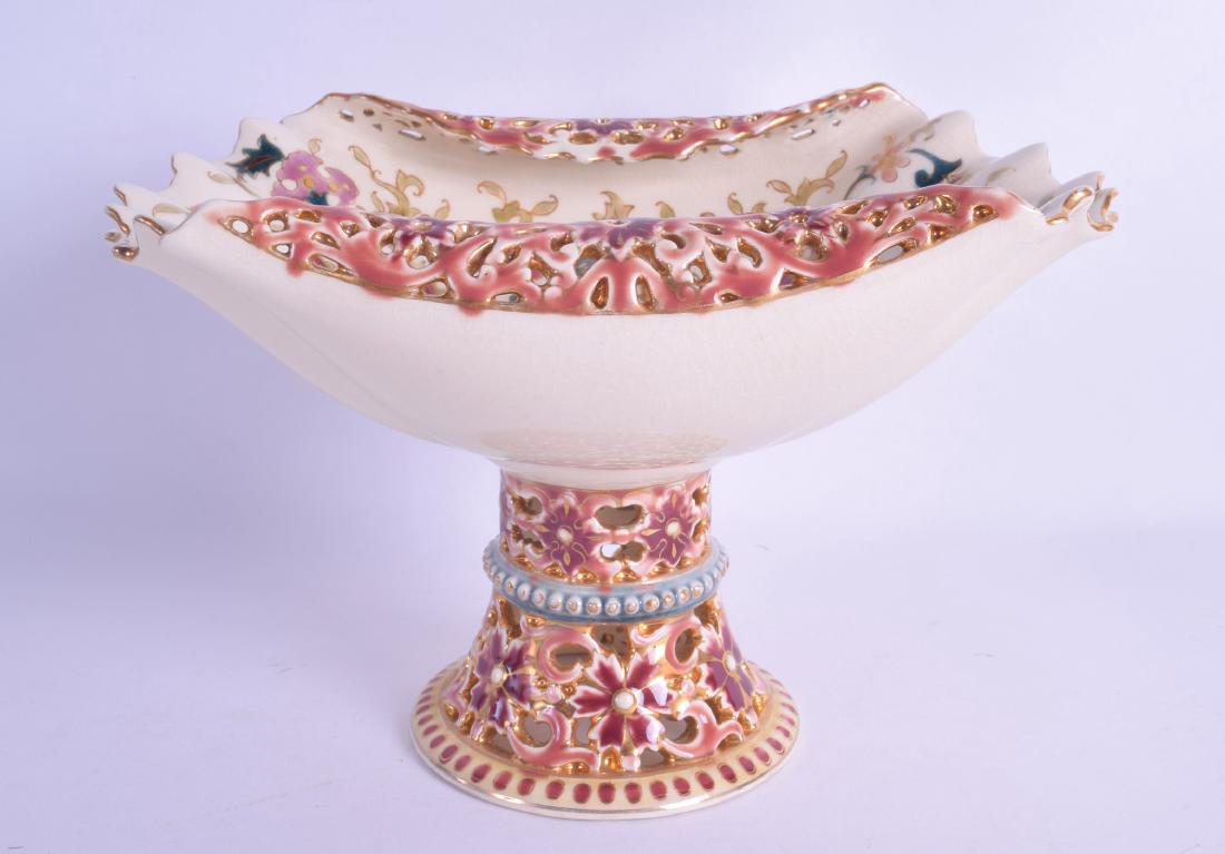 A ZSOLNAY PECS PORCELAIN TAZZA decorated with foliage (1 of 3)