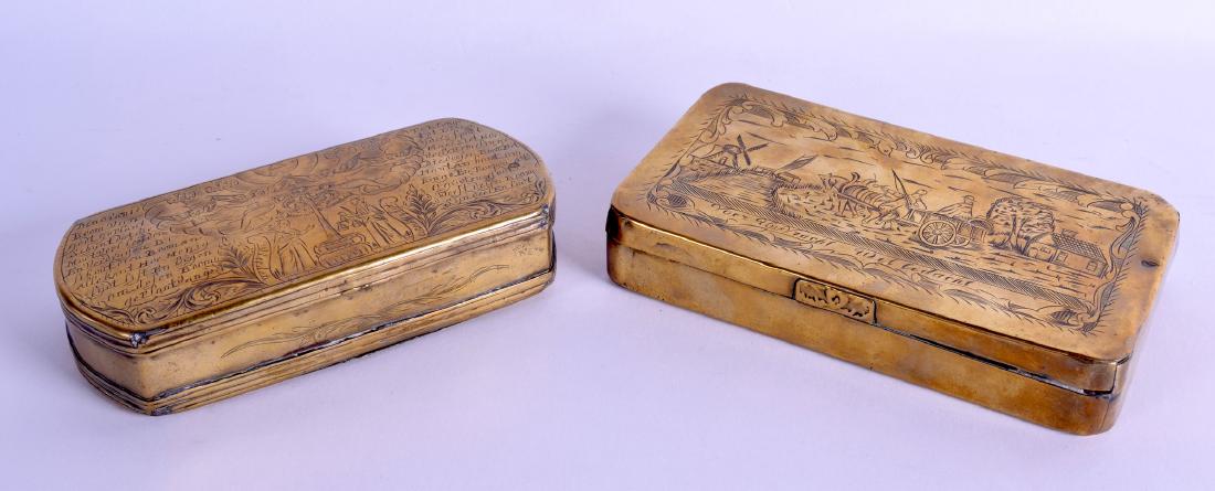 TWO 18TH CENTURY DUTCH BRASS TOBACCO BOXES AND COVER (1 of 1)