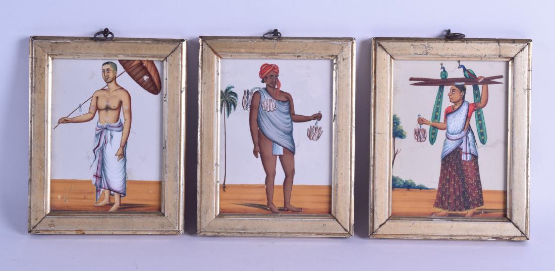 A SET OF THREE 19TH CENTURY INDIAN PAINTED MICA MINERAL (1 of 1)