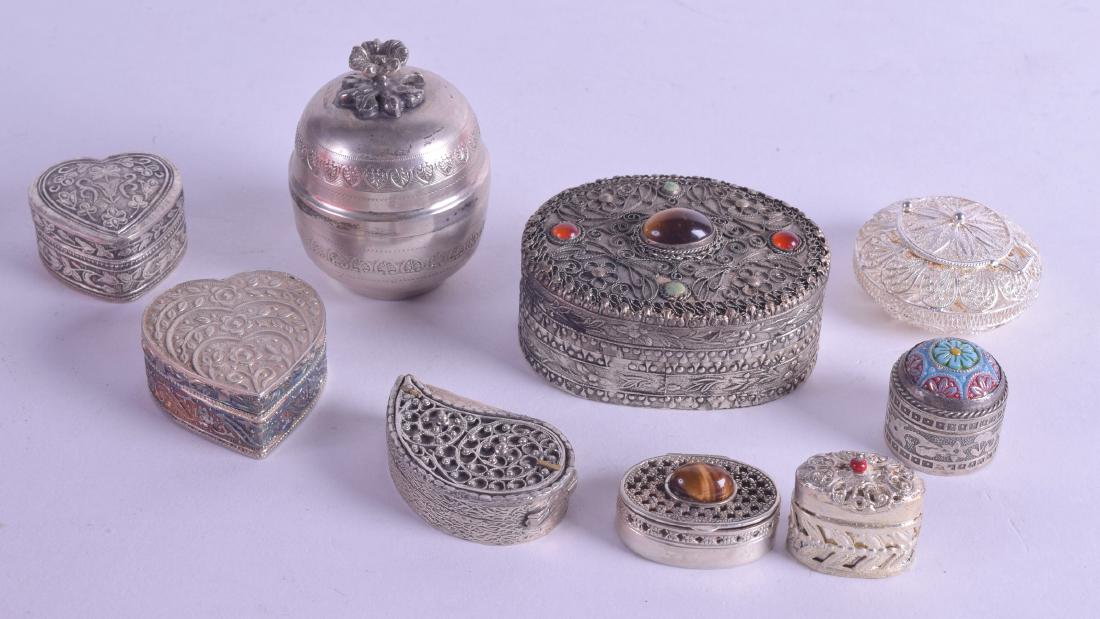 A COLLECTION OF ANTIQUE WHITE METAL BOXES AND COVERS (1 of 1)