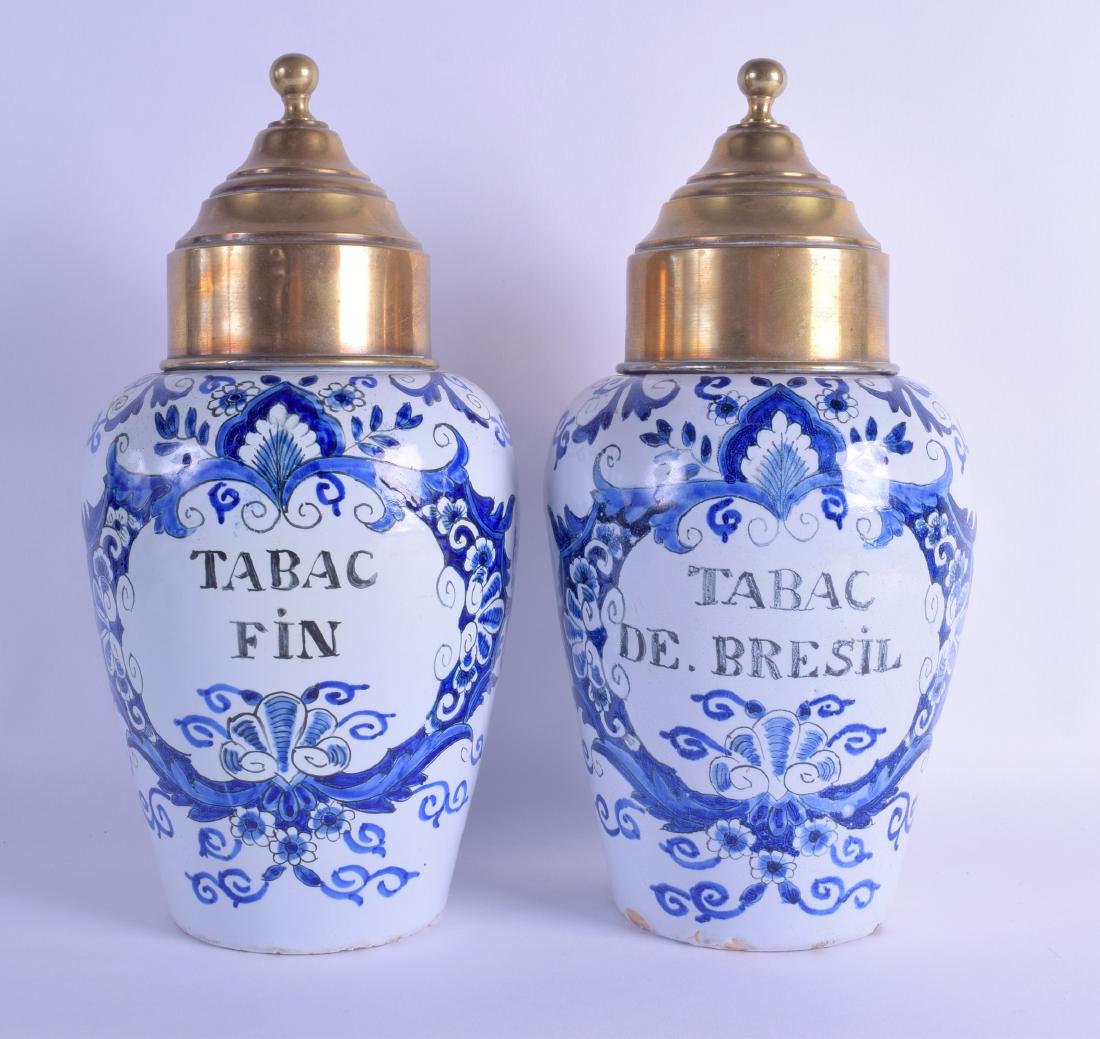 A PAIR OF 18TH CENTURY EUROPEAN DELFT FAIENCE TOBACCO (1 of 2)