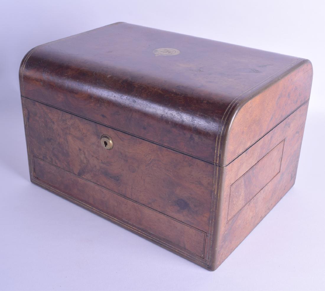 A GOOD VICTORIAN BRASS BOUND TRAVELLING BURR WALNUT (1 of 2)