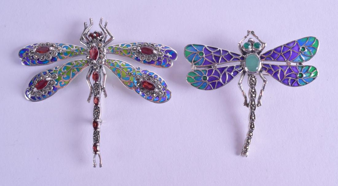 TWO LARGE SILVER AND ENAMEL DRAGONFLY BROOCHES. (2) (1 of 1)