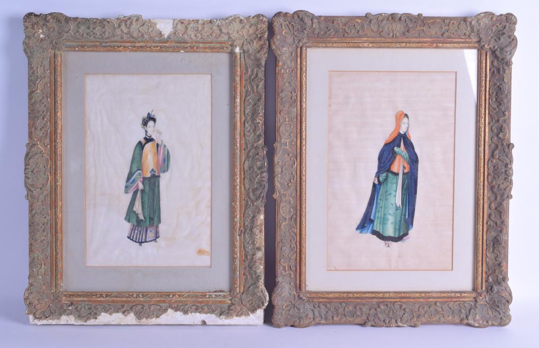 A LARGE FRAMED PAIR OF 19TH CENTURY PITH PAPER WORKS (1 of 4)